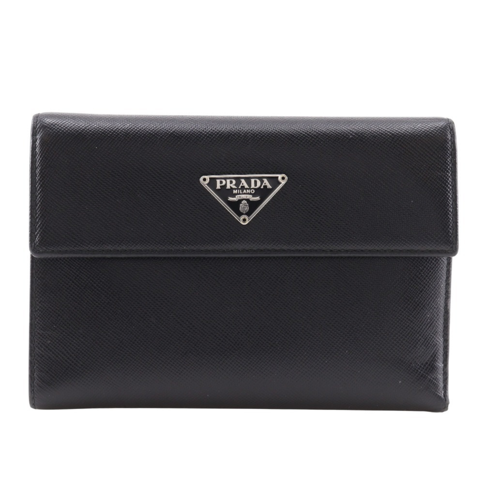 Prada Bifold Wallet M510a Saffiano Nero Black Snap Button Women's